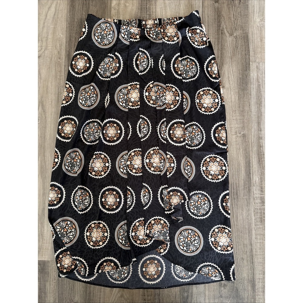 Joie Black & Gold Medallion Animal Print Tribal Midi Skirt Boho Peasant Medium